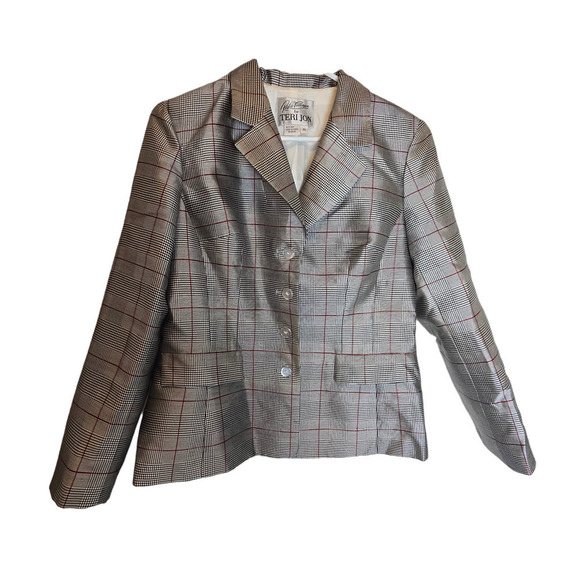 Teri Jon plaid silk suit set blazer skirt size 10 - Picture 2 of 12